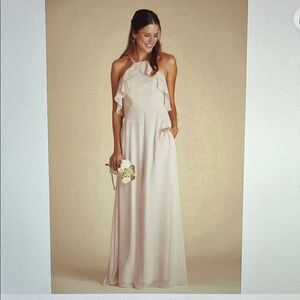 New! Birdy‎ Grey Jules Chiffon Bridesmaid Dress in Pale Blush Hand pockets